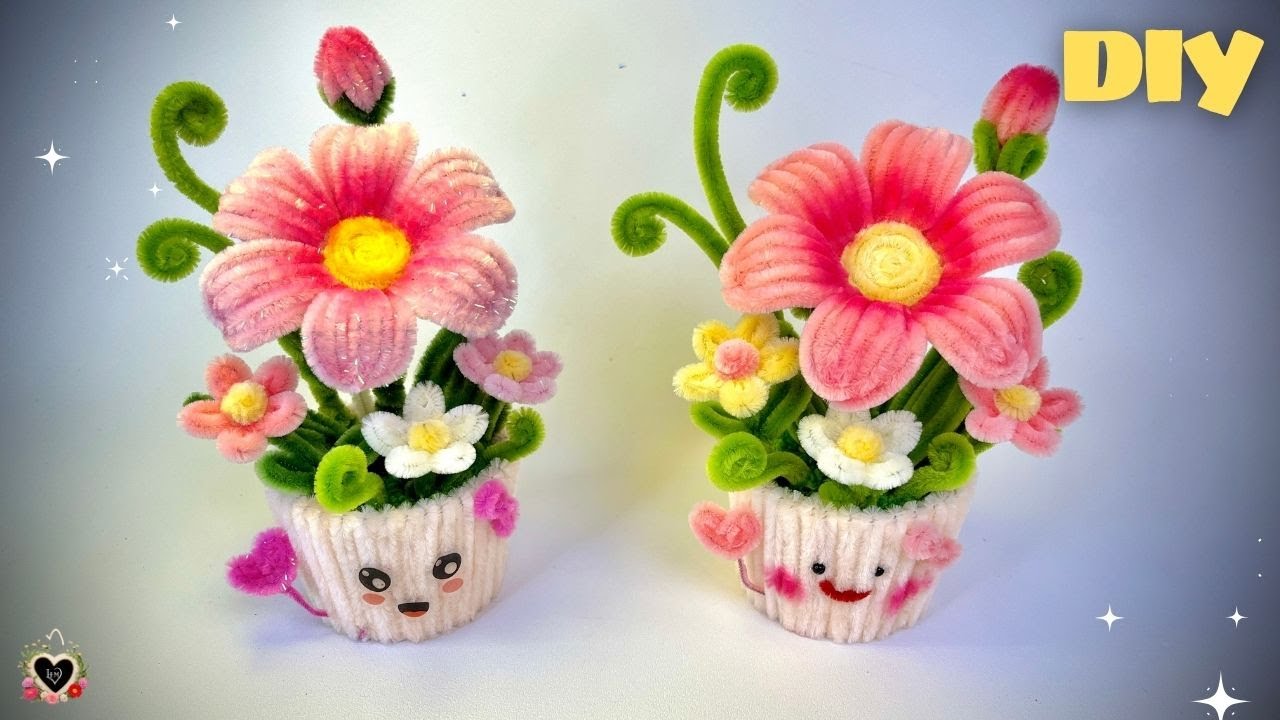 DIY Flower💝Make a Super Cute Flower Pot made from Pipe Cleaner💝Easy #diy #pipecleaner #flowers