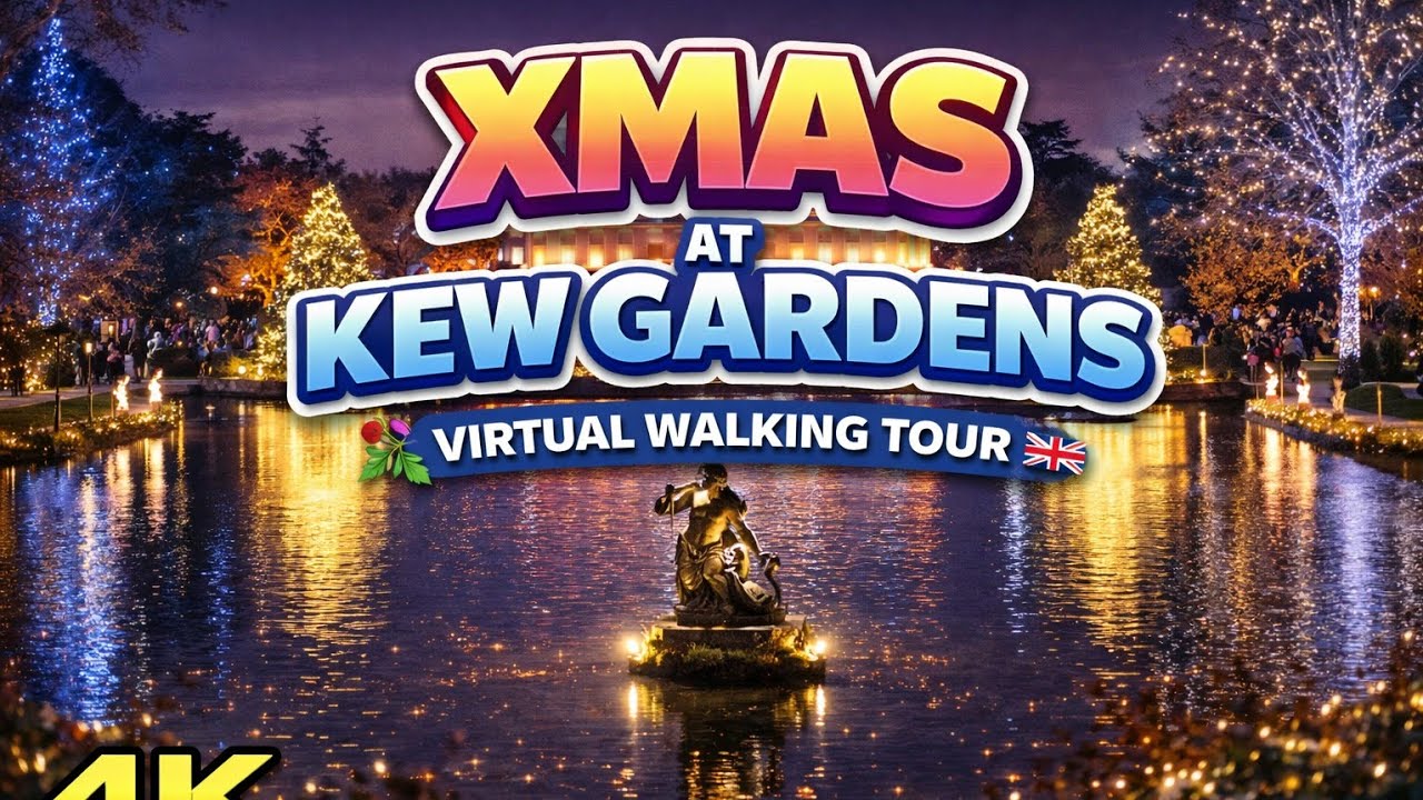 Xmas at Kew gardens London night trail illuminations virtual tour 4k ultra HD 60fps