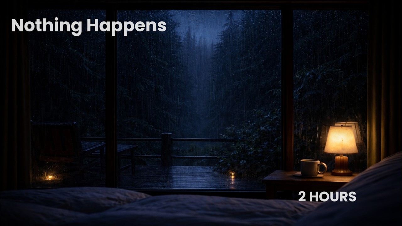 Gentle Rain on Cabin Window at Night – Calm Bed POV for Deep Sleep (2 Hours)