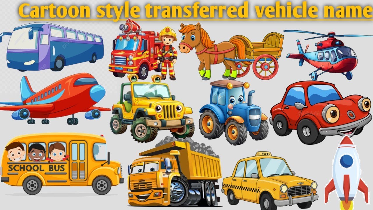 🚍✈️ Cartoon Vehicles Name | Gadiyon Ke Naam | Fun Learning for Kids 🧒✨