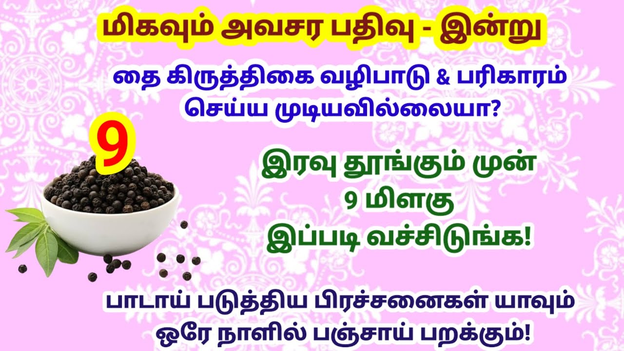 மிகவும் அவசர பதிவு - இன்று இரவு தூங்கும் முன் 9 மிளகை இப்படி வையுங்க!|thai kiruthigai|murugan|milagu