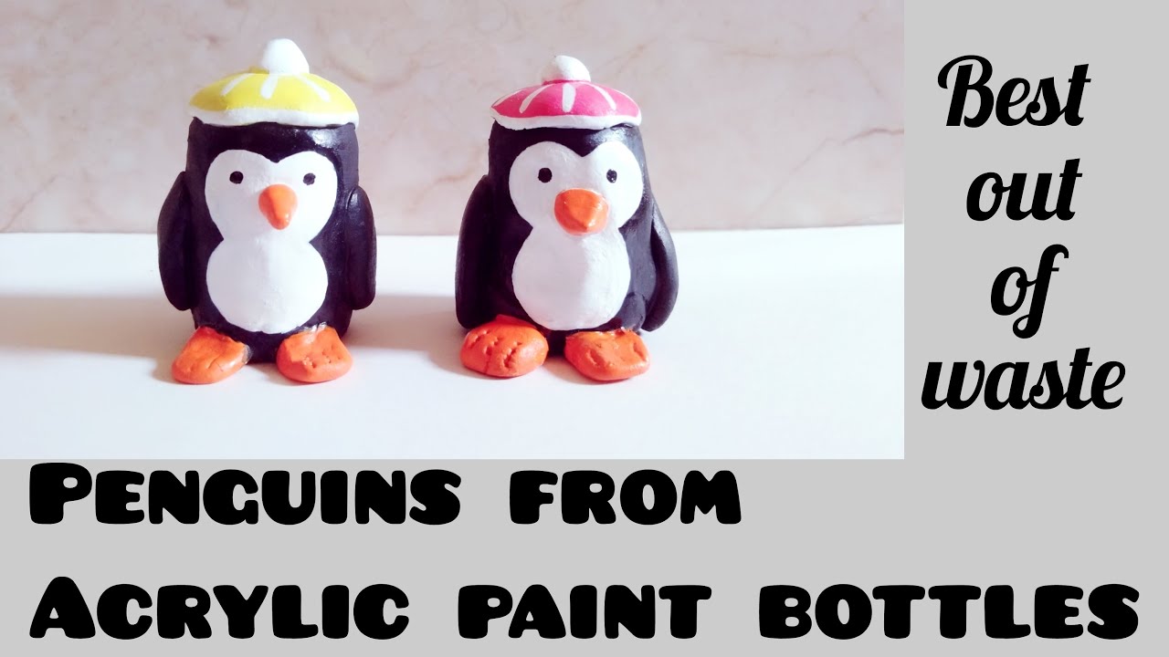 Paint bottles reuse idea/Penguin showpiece from paint bottles/Wall putty craft/Best out of waste