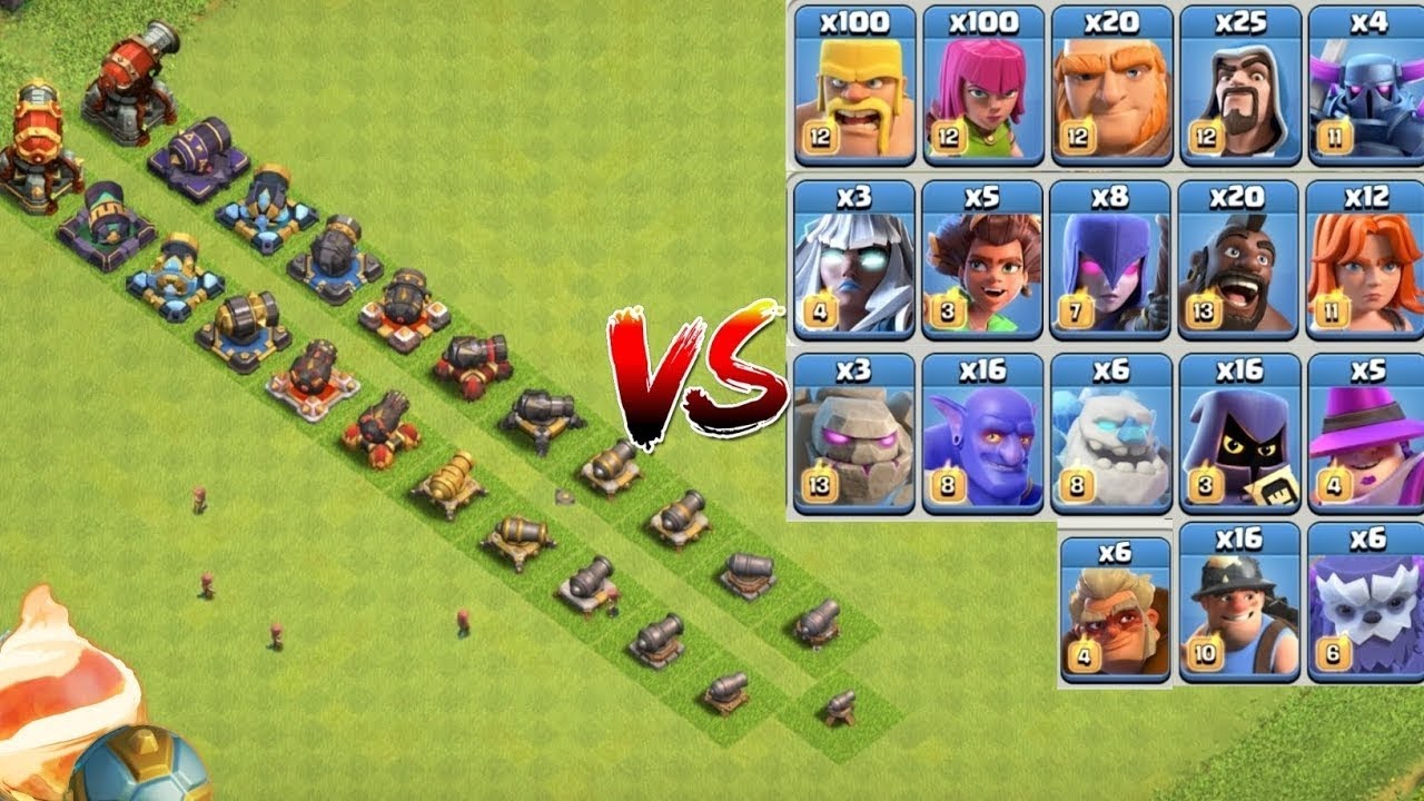 Every level cannon vs all troops attack clashofclans game 