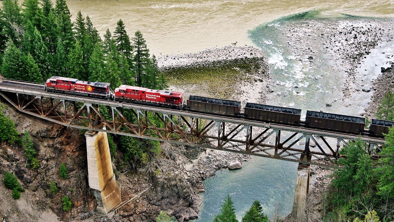 Huge CP Coal Trains Crossing The Nahatlatch River Bridge On The CP Thompson Sub