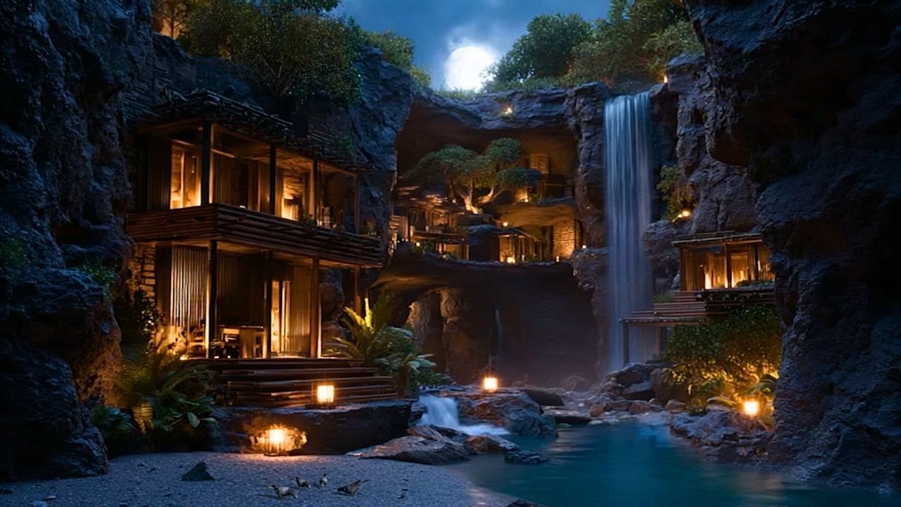 Moonlit Waterfalls - Waterfalls & the sounds of nature | A dream getaway