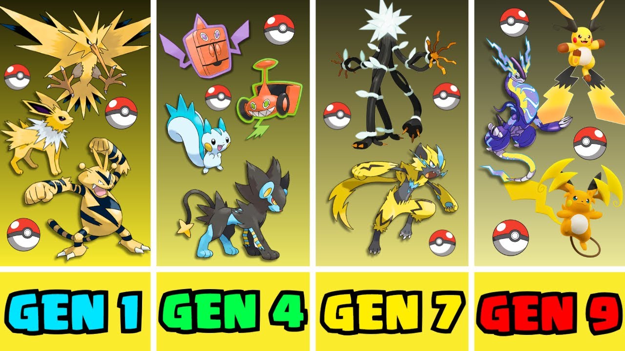 All Electric-type Pokémon from all generations of Pokémon (1-9) in 4K