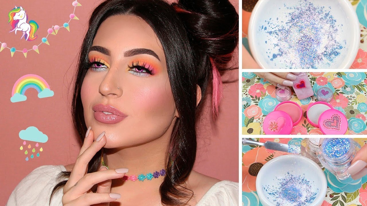 DIY 🌈 UNICORN 🦄 Glitter Eyeshadow, Blush, Lip Topper, Highlighter & Setting Spray! | Melissa Samways