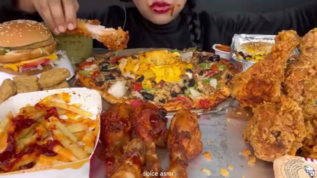ASMR Eating CHICKEN BURGER PIZZA FRIES NOODLES ZINGER CHICKEN \ FAST FOOD ASMR