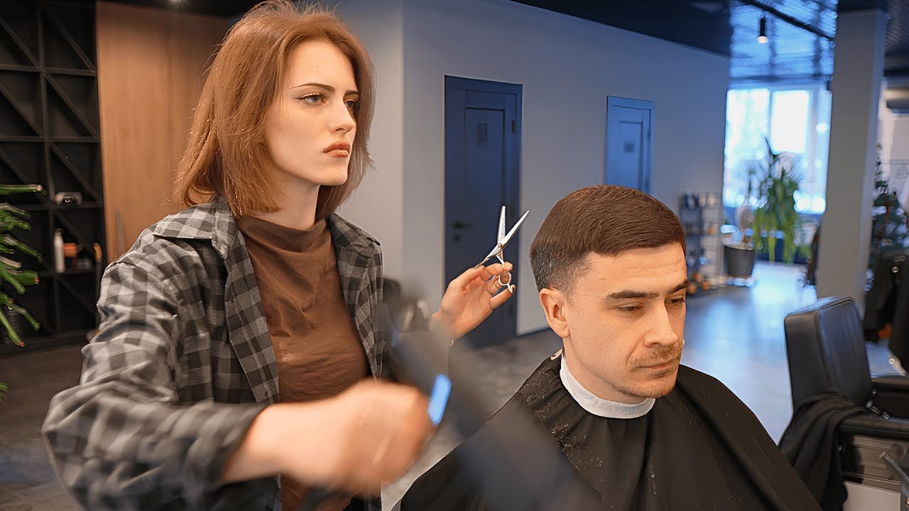 💈ASMR The Finest 40-Minutes Haircut Service by Ukrainian Lady Barber Dasha