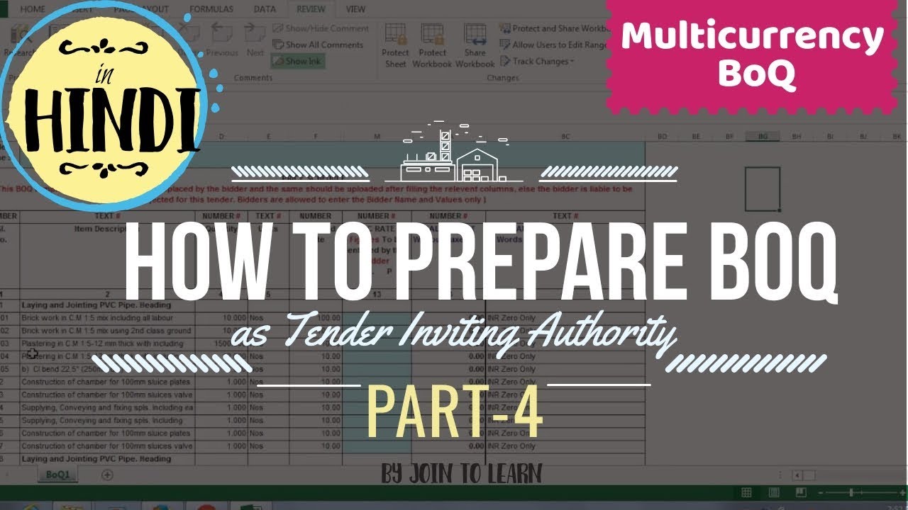 How to design / prepare Multi currency BoQ as Tender Inviting Authority | Price Bid | Hindi Part 4