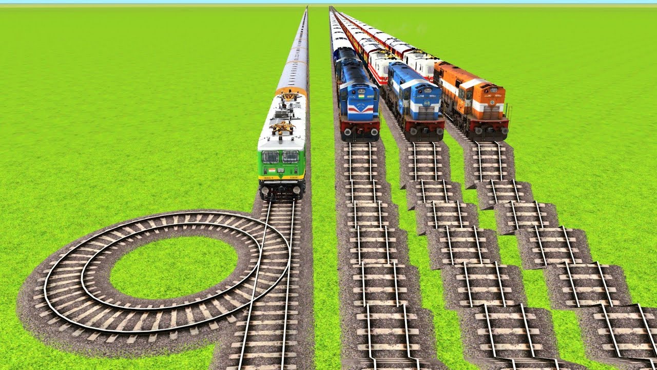 THREE LONGEST RISKY POTHOLES TRACKS TRAINS VS SINGING SINGLE ROOTING RAILWAY TRACK|Train Simulator|