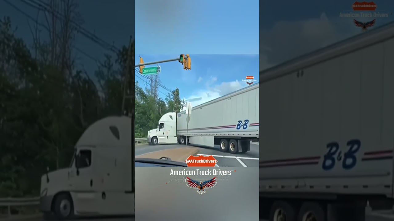Driver tries a U-turn with a 53-foot trailer on a narrow road - eventually realizes it's impossible