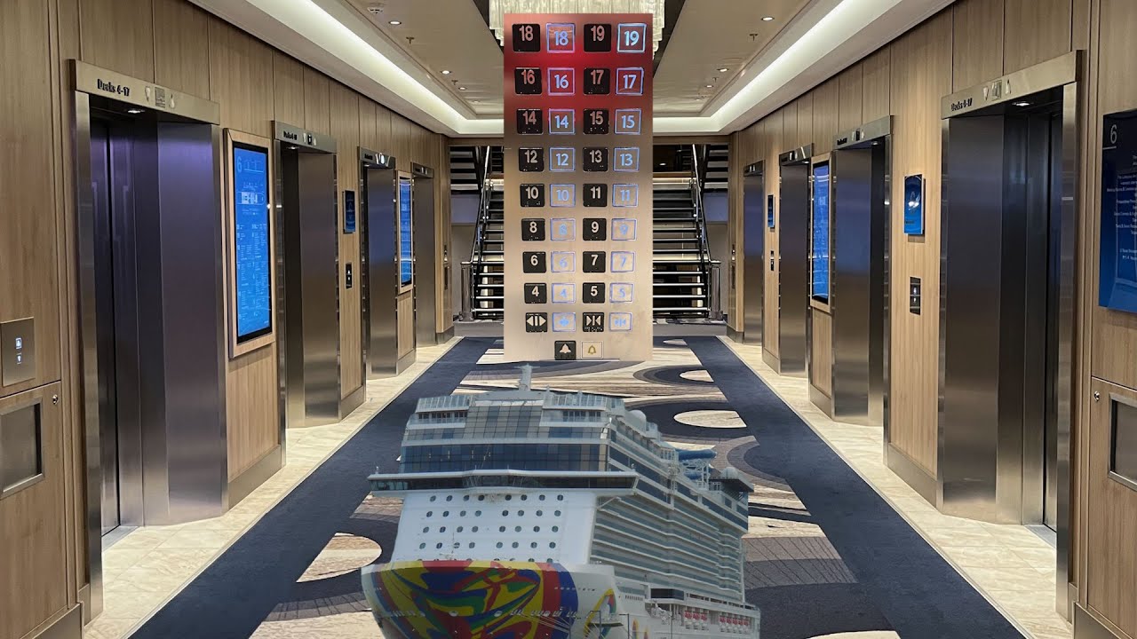 2019 Kone Marine elevators on the Norwegian Encore Cruise Ship SQUARE BUTTONS