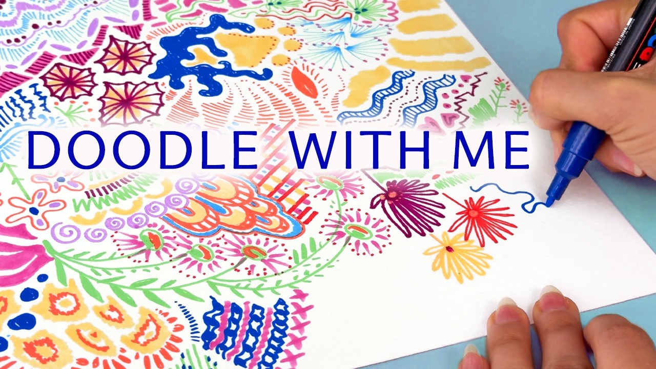 Relaxing Doodle Drawing / Real Time ASMR Marker Sounds / 75 minutes