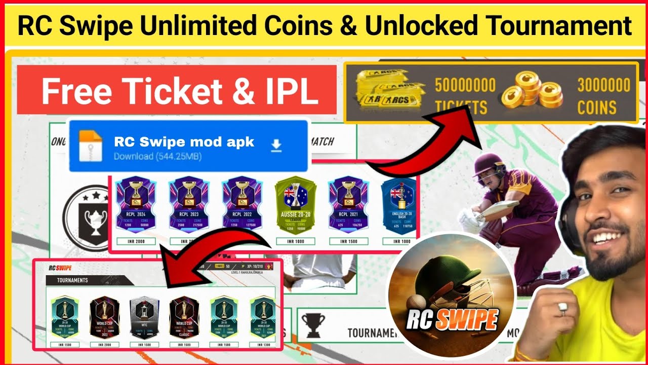 RC swipe unlimited coins & tickets trick | Real cricket Swipe unlocked tournament apk | RC Swipe app