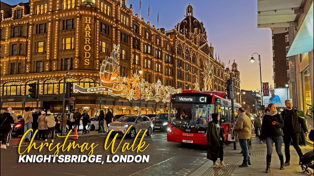 Knightsbridge, London Christmas Walk featuring Harrods and luxury shopping street, Sloane Street ✨