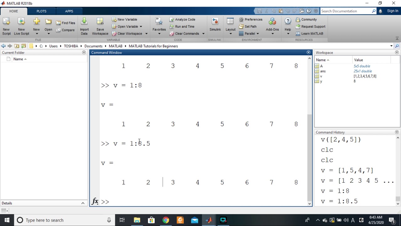 MATLAB 5.16. Arrays - Indexing (colon operator I)
