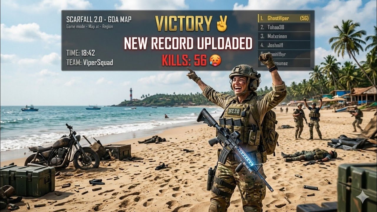 NEW RECORD UPLOADED SCARFALL 2.0 GOA MAP 56 KILLS 🥵 VICTORY ✌️