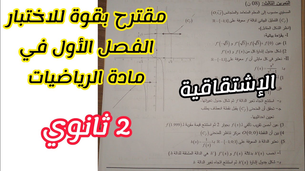 مقترح بقوة للاختبار الفصل الأول في الرياضيات للسنة الثانية ثانوي لجميع الشعب العلمية (الإشتقاقية)