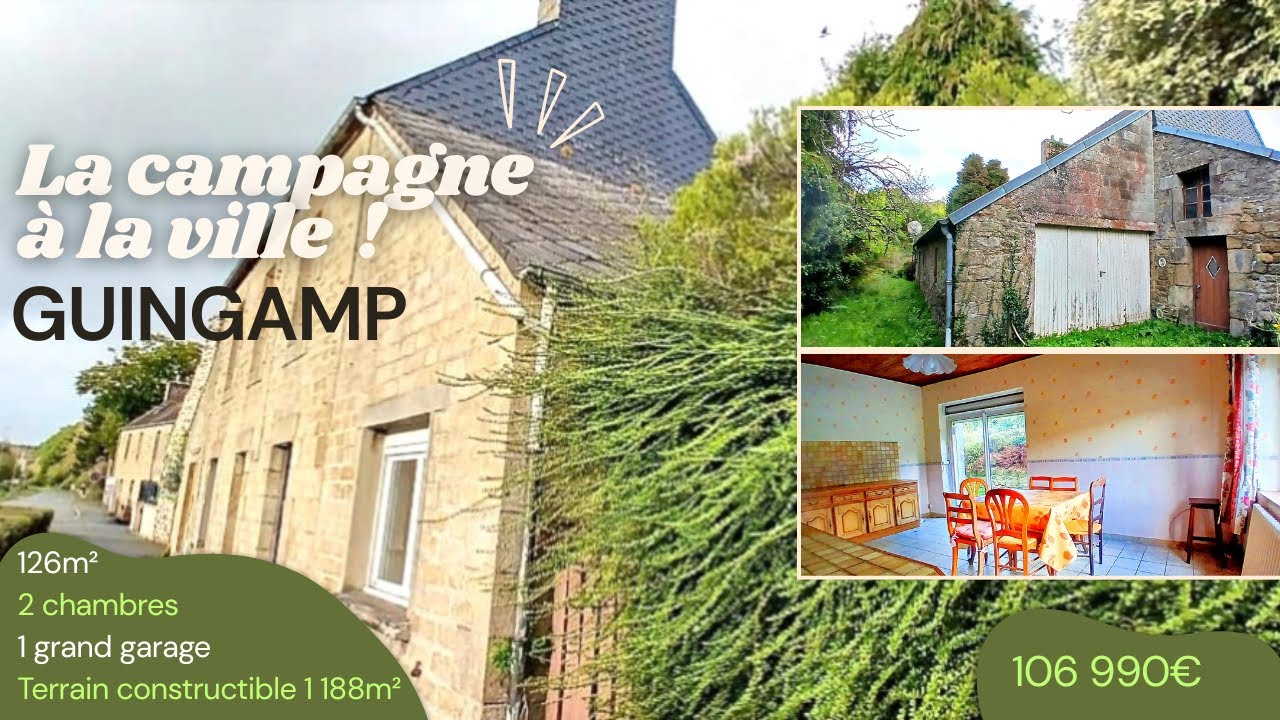 GUINGAMP_Maison de ville 126m²_terrain 1 188m² constructible_grand garage à rénover