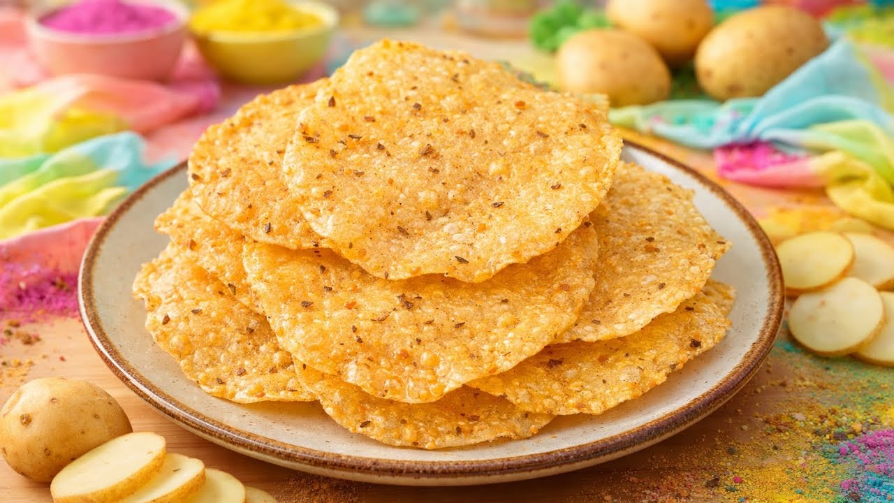 Crispy Aloo Ke Papad 🌈😍 | Holi Special Potato Snack | One Bite = WOW! 💥#youtubevideo #holi #trending