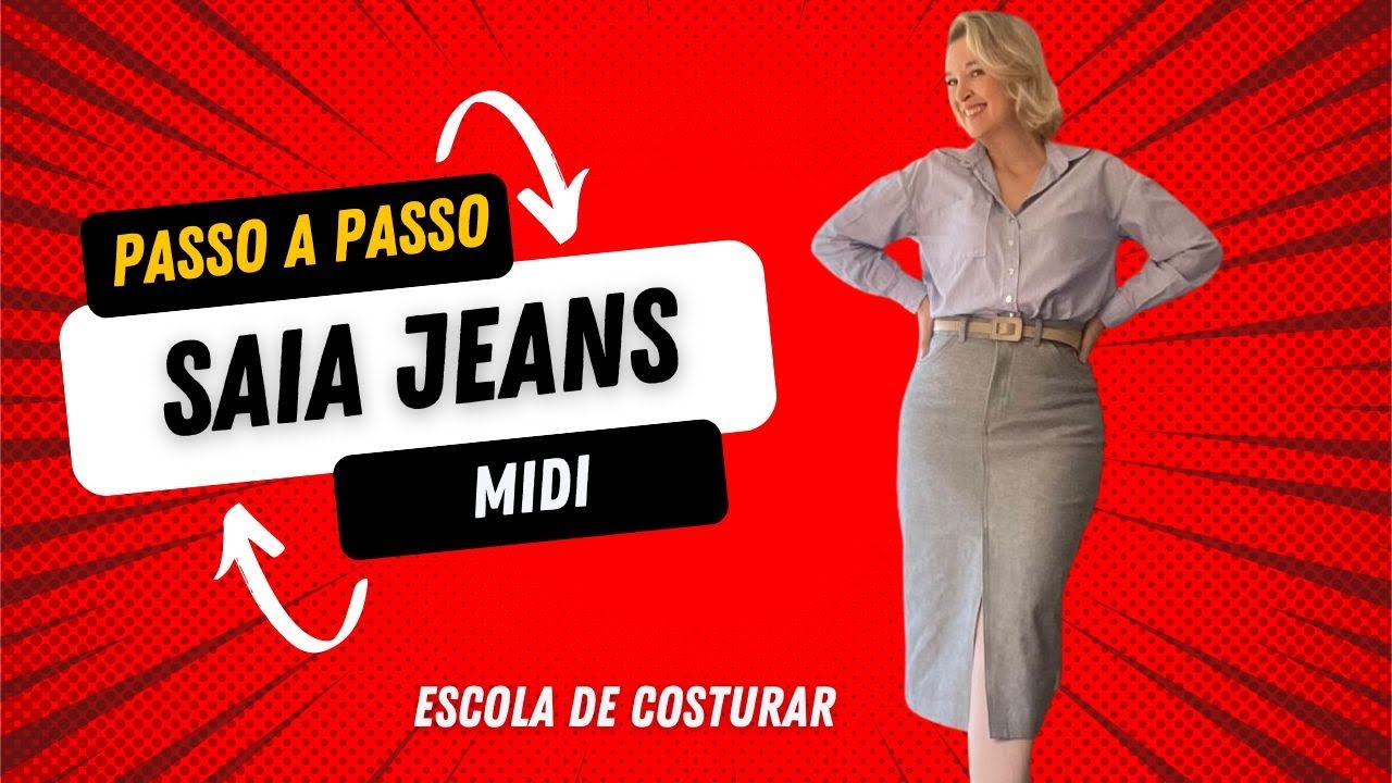 Saia Jeans Midi | S&eacute;rie Jeans na M&aacute;quina Dom&eacute;stica