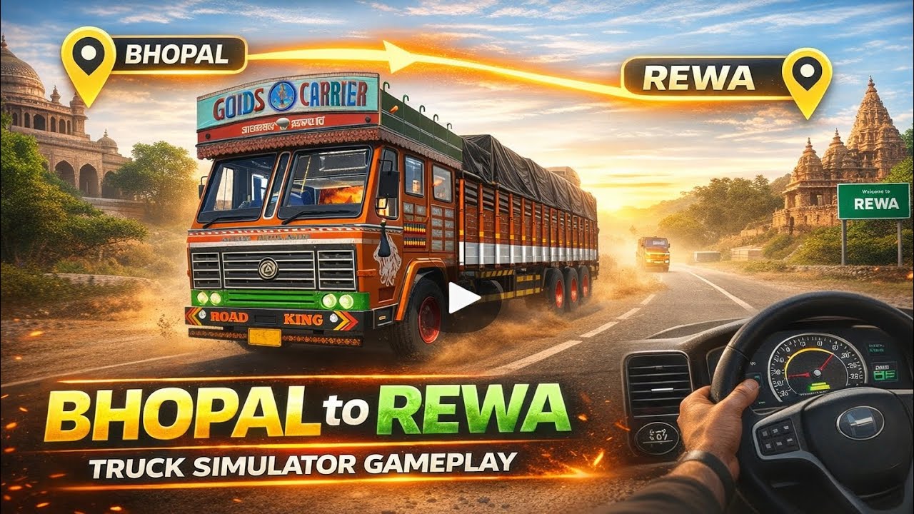 BHOPAL TO REWA TRUCK SIMULATOR GAME PLAY !! HIDDEN TURNING !! SUPER ROAD.