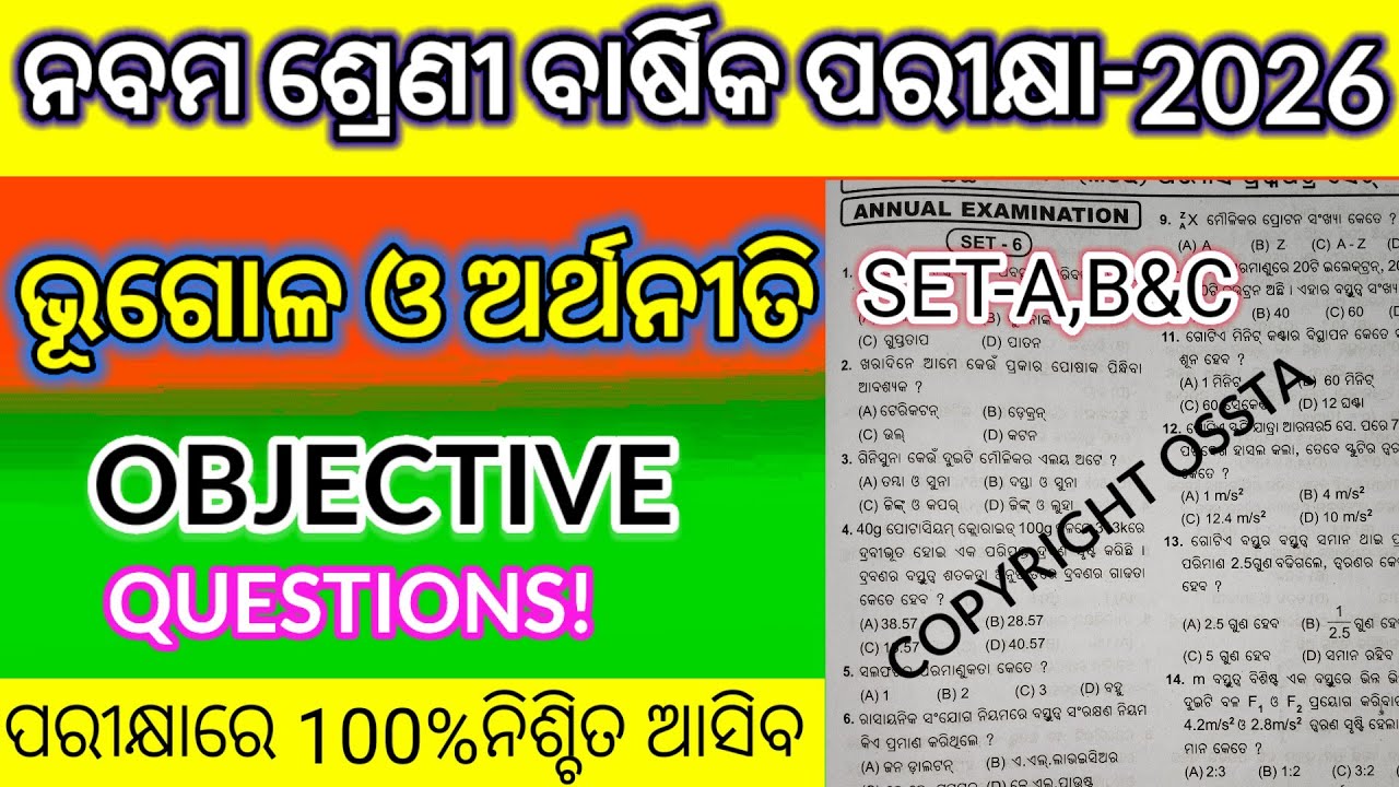 Class 9 annual exam geography MCQ question 2026/9th class objective question 