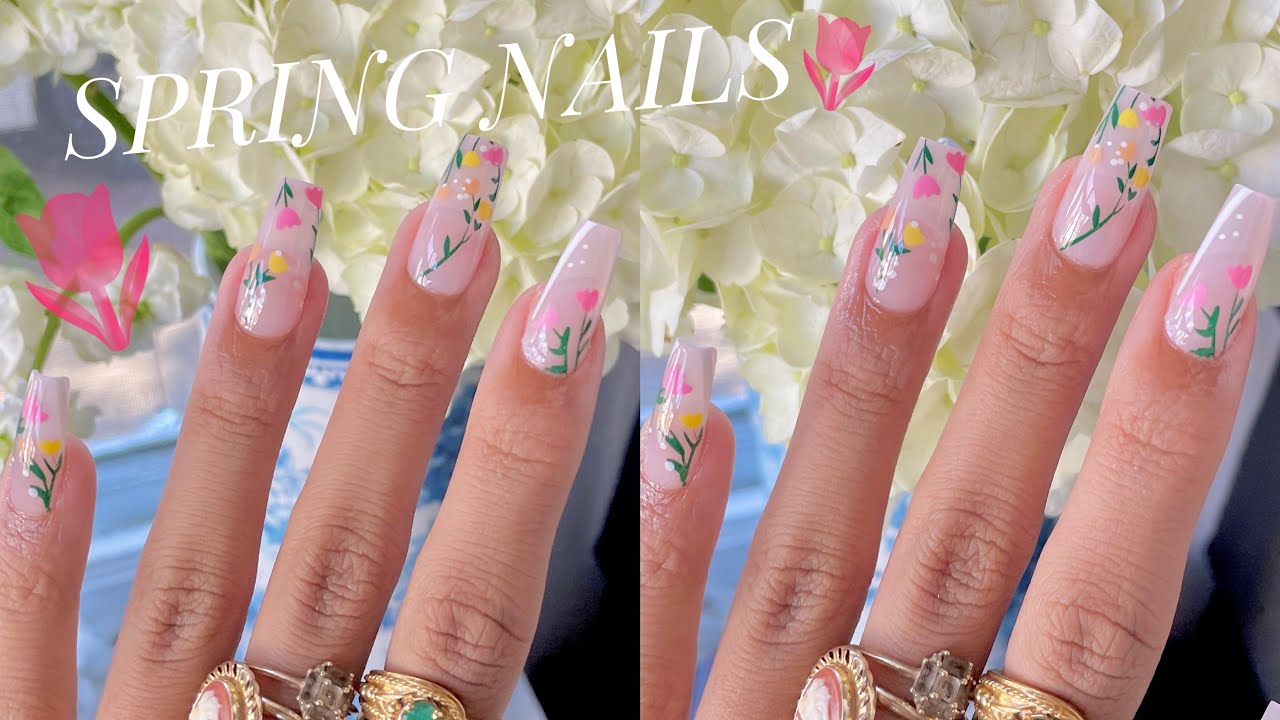 $5 NAIL TRANSFORMATION | QUICK & EASY USING SOLID NAIL TIP GLUE | SPRING THEME NAIL DESIGN
