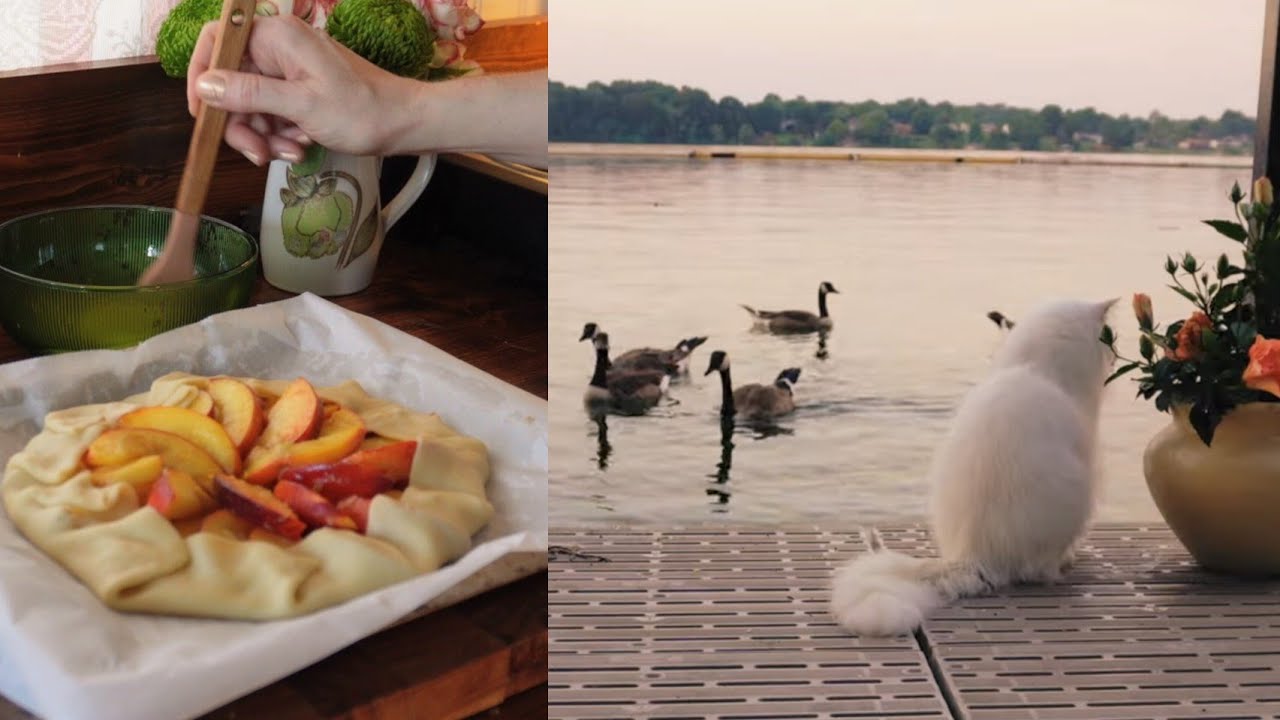 First Days of Summer on the Boat | Relaxing Slow Life | Geese, Baking Peach Galette
