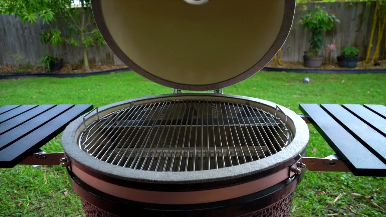 SnS Grills 22" Slow-N-Sear Deluxe Kamado Ceramic Charcoal Grill with Side Shelves