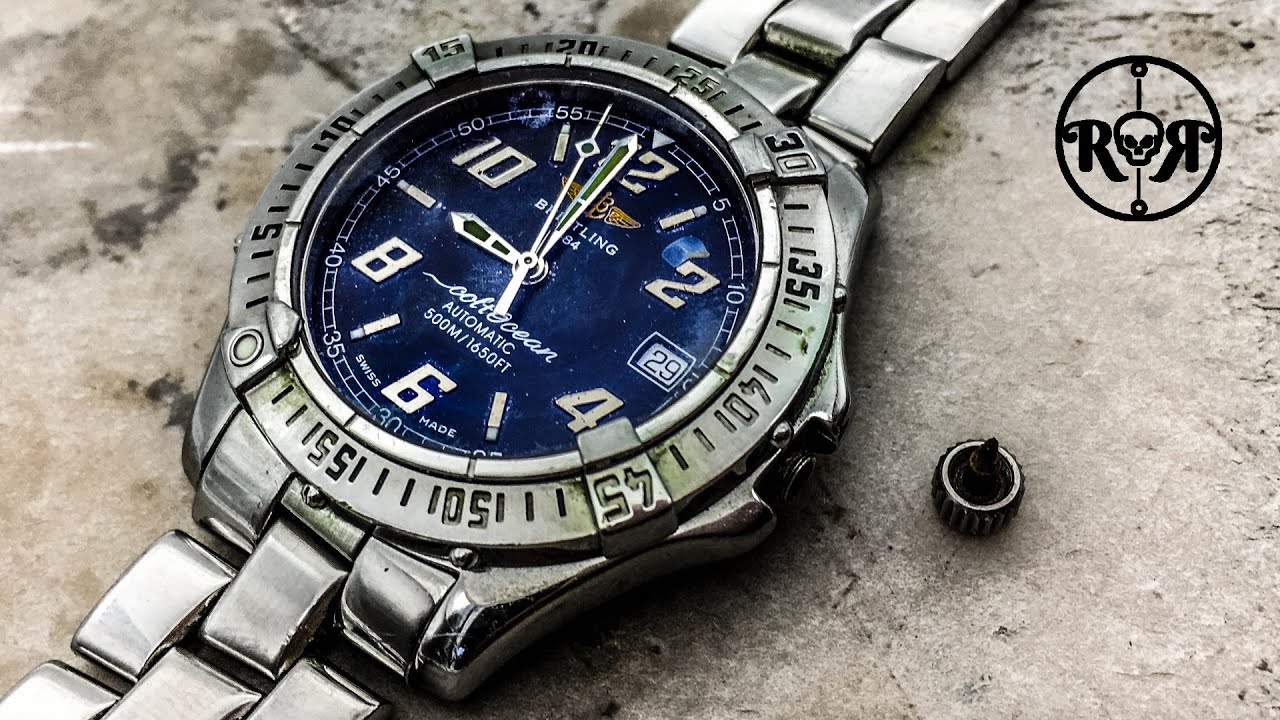 Restoration of a rusty Breitling Colt Ocean automatic watch - water damaged Breitling B17 service