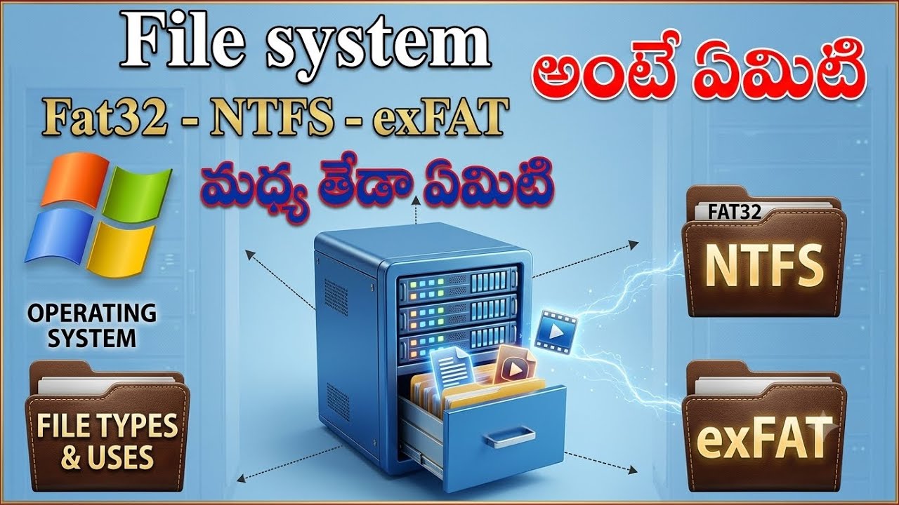 What is file system  Difference Between Fat32 vs NTFS vs exFAT in Telugu