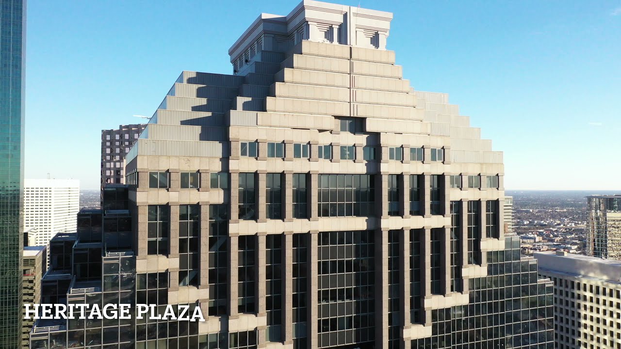 Drone Video Downtown Houston from Sam Houston Park 4K
