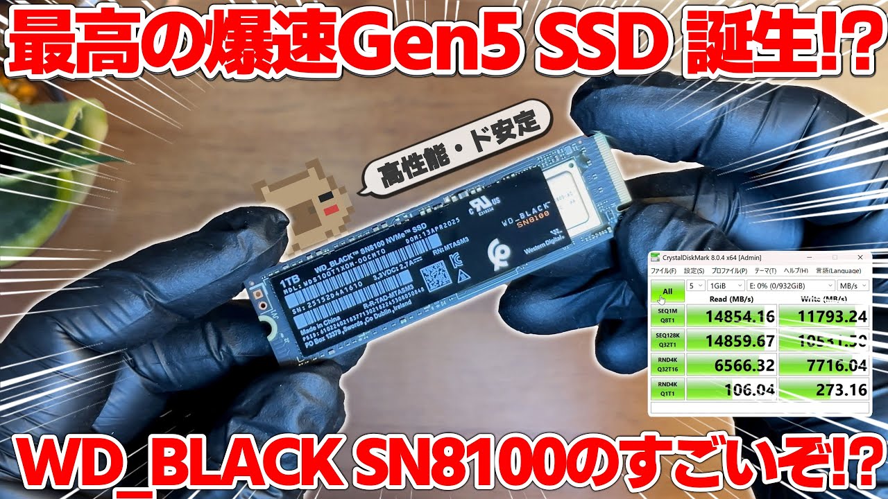 【新製品】嘘だろ！？爆熱のPCIe 5.0 SSDの世界に希望の光！？ヒートシンク無しで、も速度が低下しないと噂のWD_BLACK SN8100というM.2 SSDを使ってみた結果…