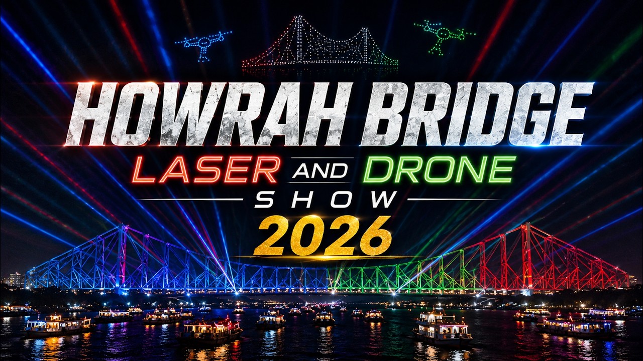 KOLKATA LASER SHOW II HOWRAH BRIDGE LASER SHOW  II KOLKATA DRONE SHOW II  YOGA DIBAS at Kolkata