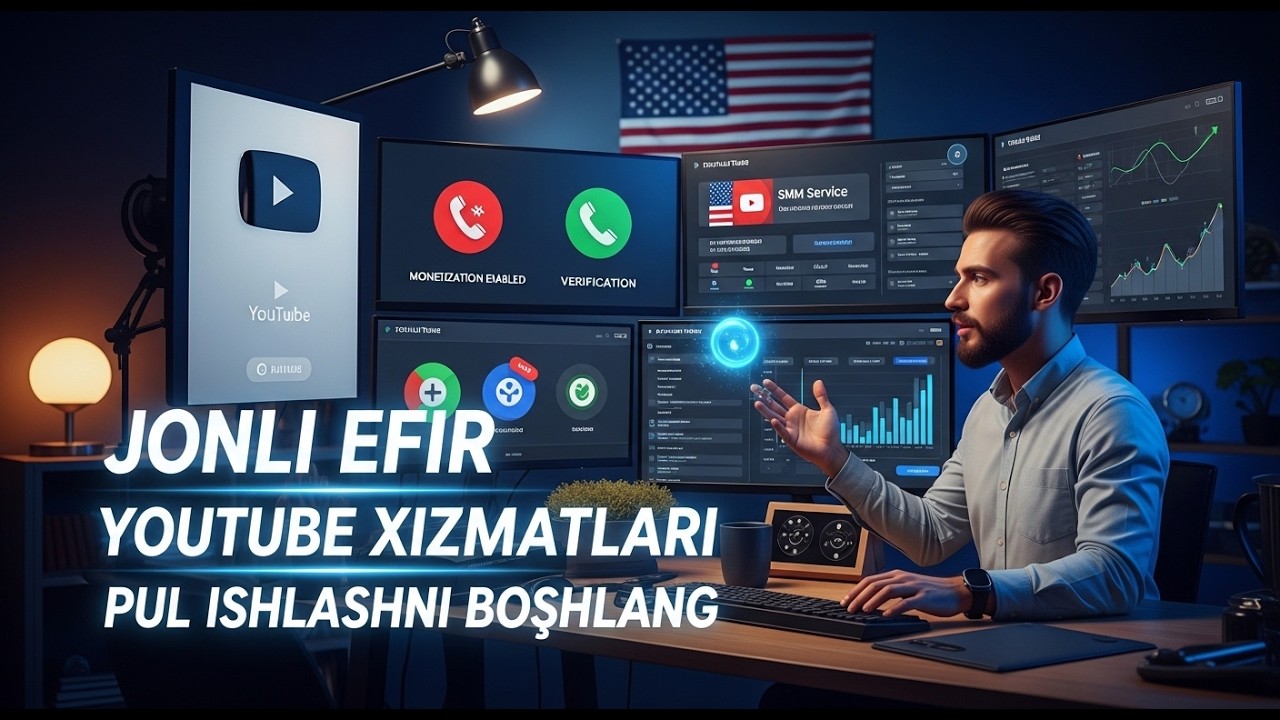 YouTube Kanal Ochishdan Monetga | USA Kanal + Telefon Tasdiqlash + SMM Xizmatlari | JONLI EFIR