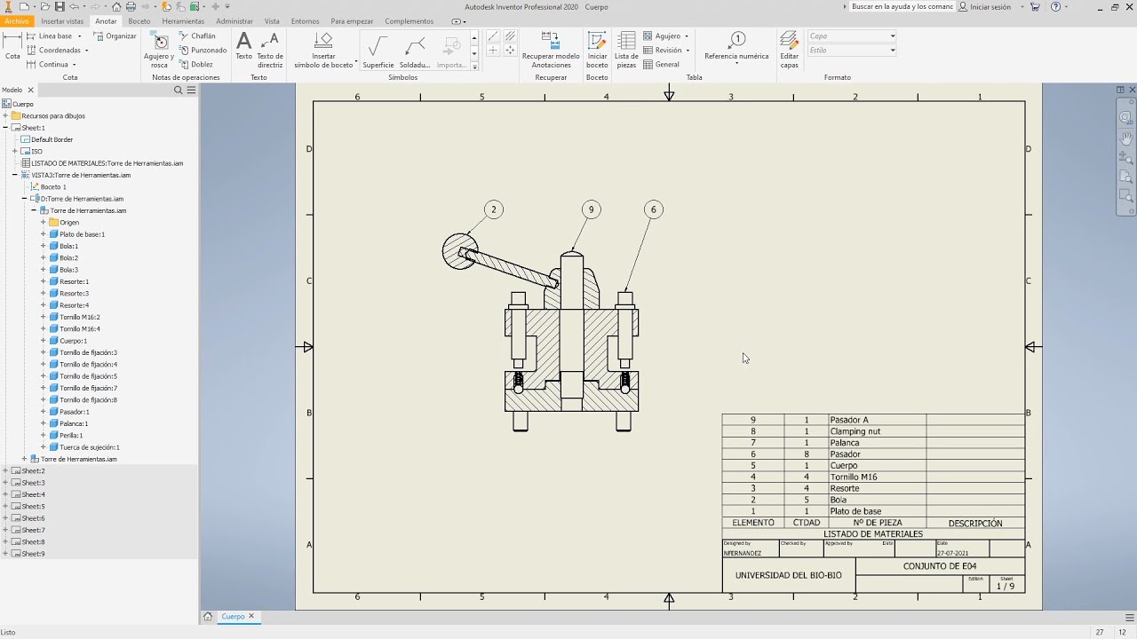 Taller: Set de Planos Mecánicos con Inventor Professional 2020 (2021-1)