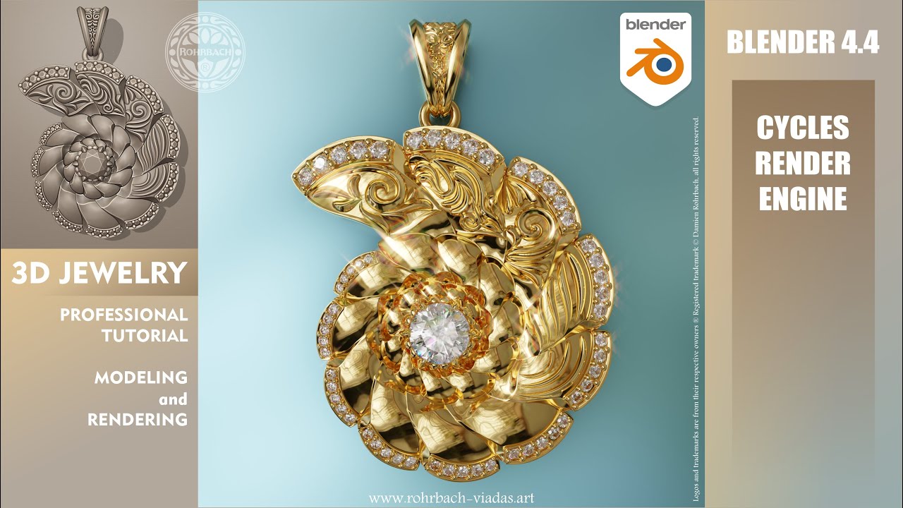 Gold Shell diamonds dispersion rendering and modeling tutorial 3D jewelry BLENDER CYCLES 4.4