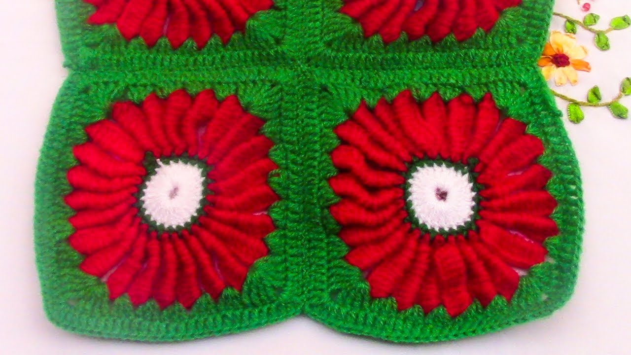 Cuadrado pequeño a crochet de flores para colchas, cubrecamas y cojines.