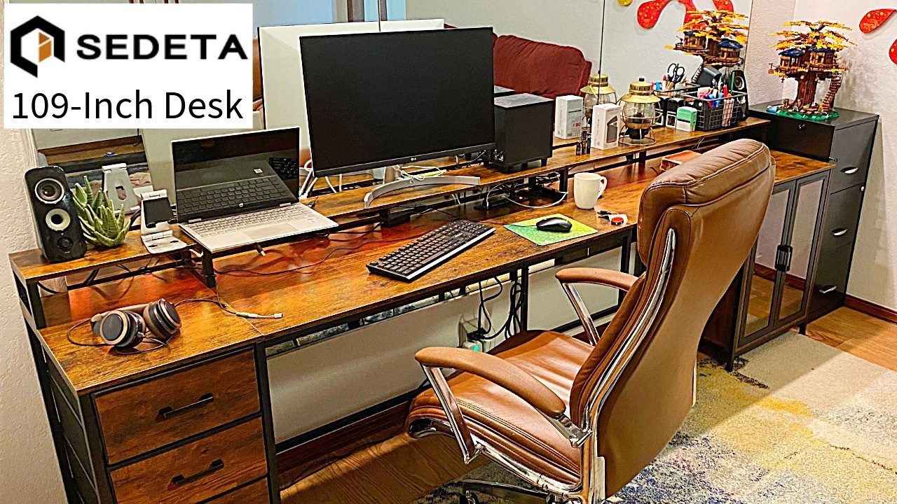 Sedeta 109-Inch Gaming Desk (Rustic Brown) - Large & Affordable! #sedeta