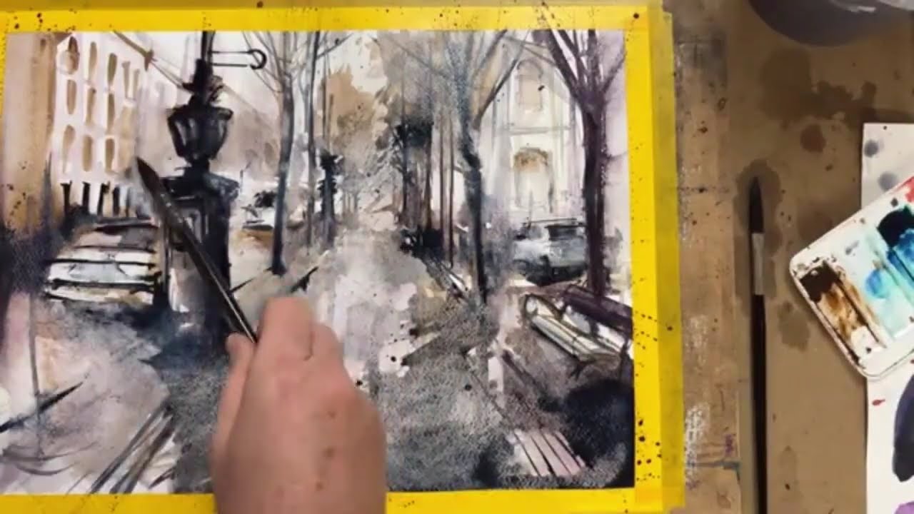 Fess velem. Eső az Andrássy úton, akvarellel.