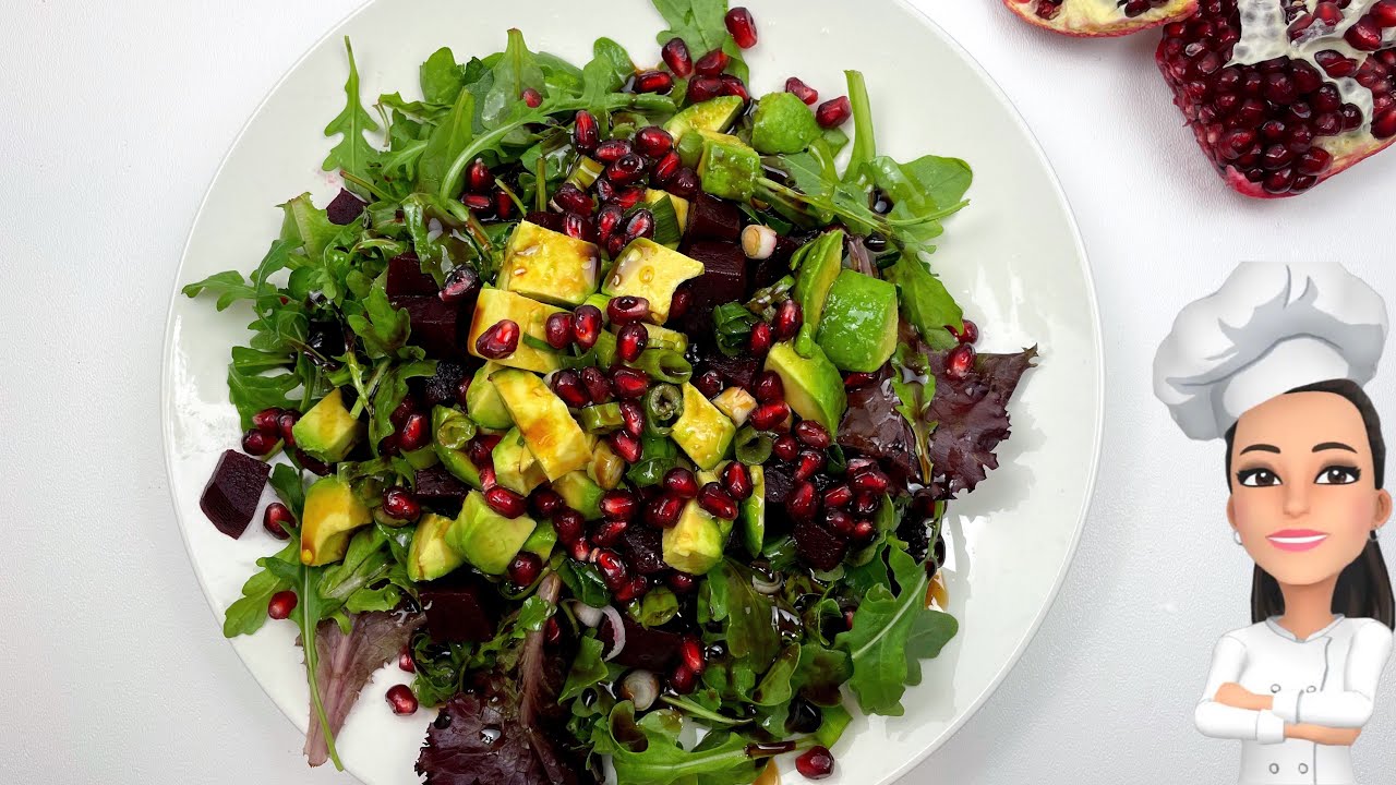 Healthy Antioxidants Avocado Beets pomegranate Salad Recipe Aguacate Remolacha سلطة الشمندر والرمان