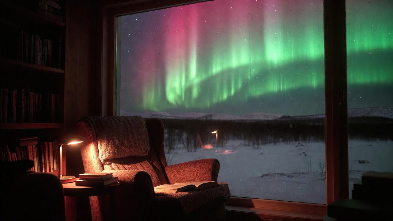 Aurora Hugs Your Tired Soul in Cozy Reading Nook Tonight 📖❄️ 432Hz8h Sleep