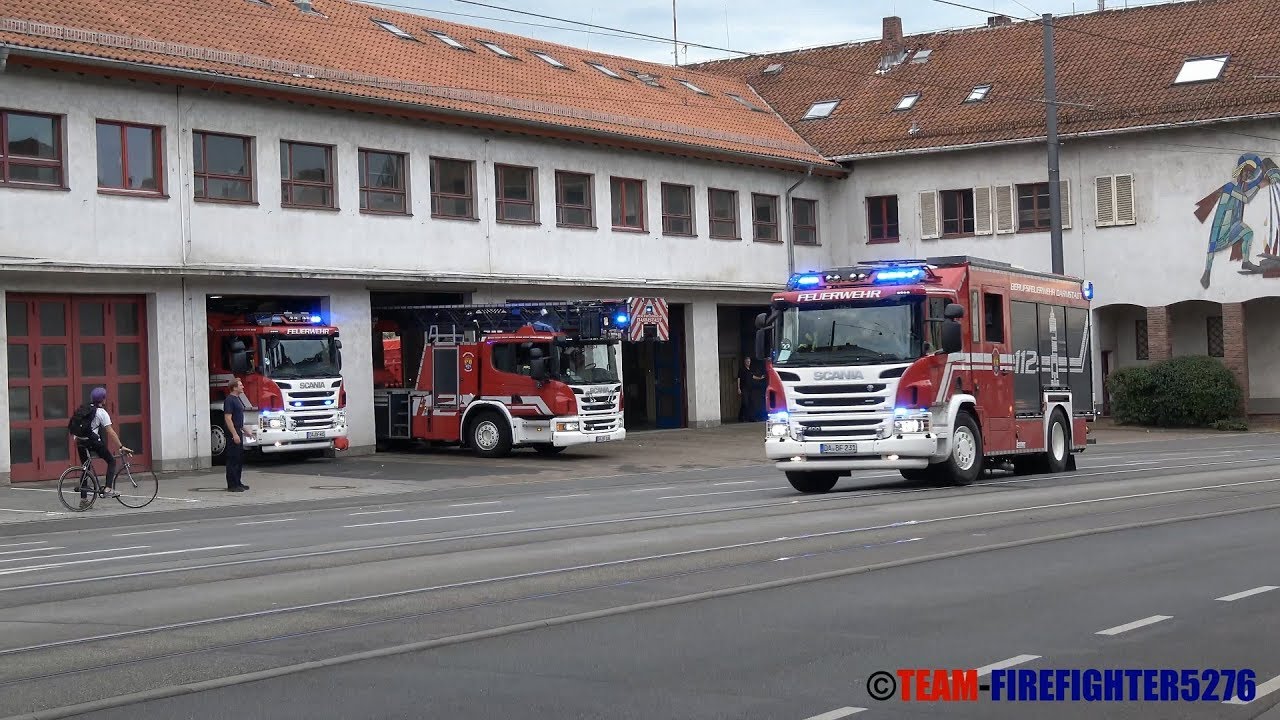[Alarmgong + Scania-Löschzug] ELW-TE + Löschzug Berufsfeuerwehr Darmstadt