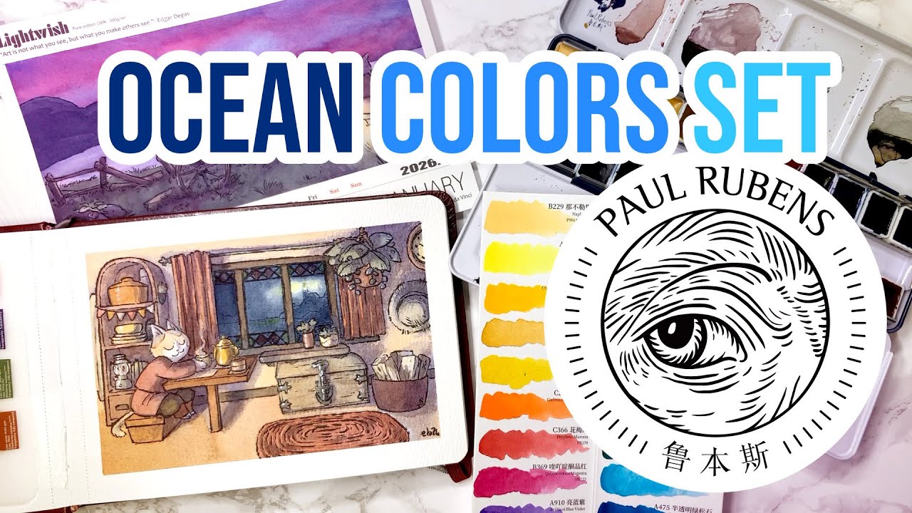 Paul Rubens' Ocean Colors Watercolor Set, Sketchbook & Calendar! Review, Swatches & Demos! 🎨