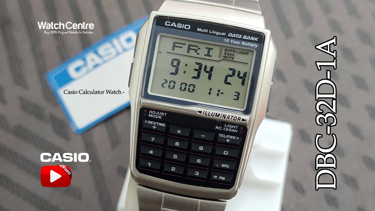 Винтажные часы-калькулятор Casio DBC-32D-1A из серебристой нержавеющей стали с подсветкой