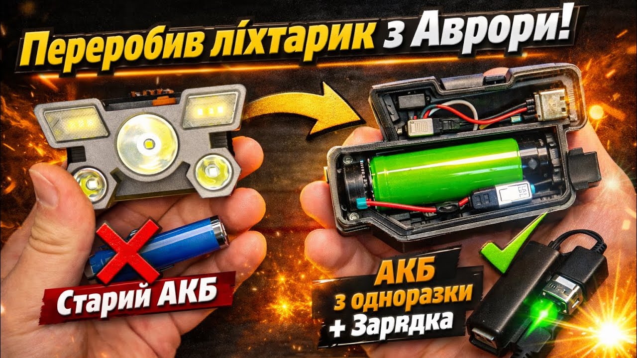 ПЕРЕРОБИВ ЛІХТАРИК З АВРОРИ АКУМУЛЯТОР З ОДНОРАЗКИ + ЗАРЯДКА! ПРАЦЮЄ КРАЩЕ НІЖ ОЧІКУВАВ