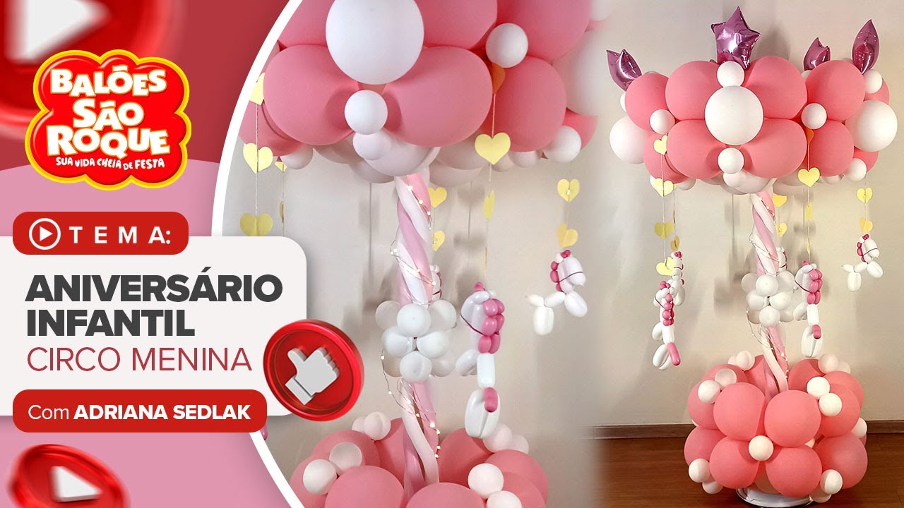 Festa Circo para Menina | Balões São Roque #balões #decoração #festainfantil #circo #circorosa
