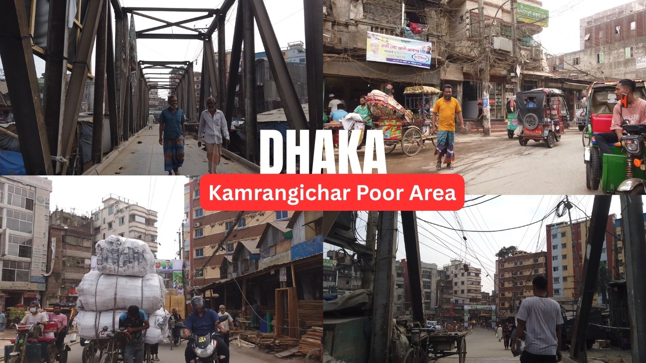Dhaka Kamrangichar Poor Area And Broken Old Bridge Side Street Walking Tour At Day Time.